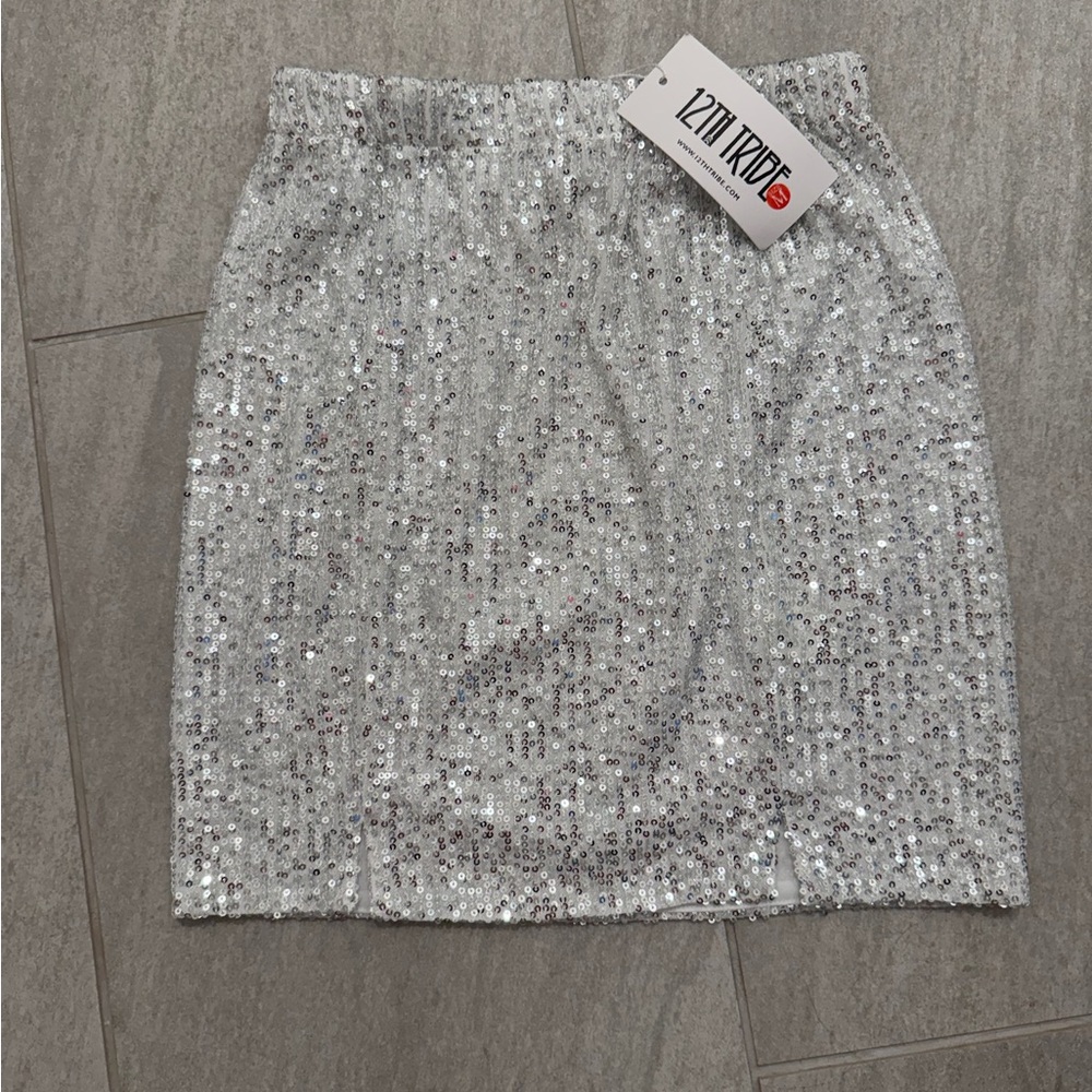 12th Tribe Silver Sequin Mini Skirt
